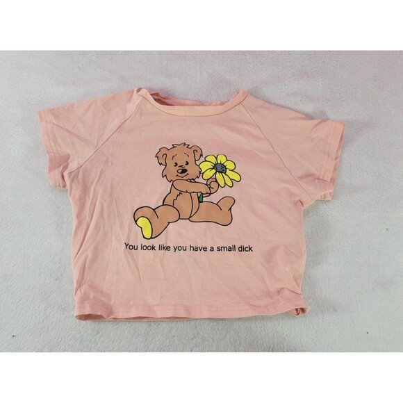 Y2K Pink Teddy Bear Crop Top Size Small "You Look Like You Have A Small" T-Shirt - Picture 1 of 8
